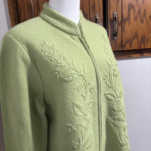 Vintage Green Wool Floral Brocade Cardigan Button Jacket Size Large Appleseed's - Picture 3 of 8